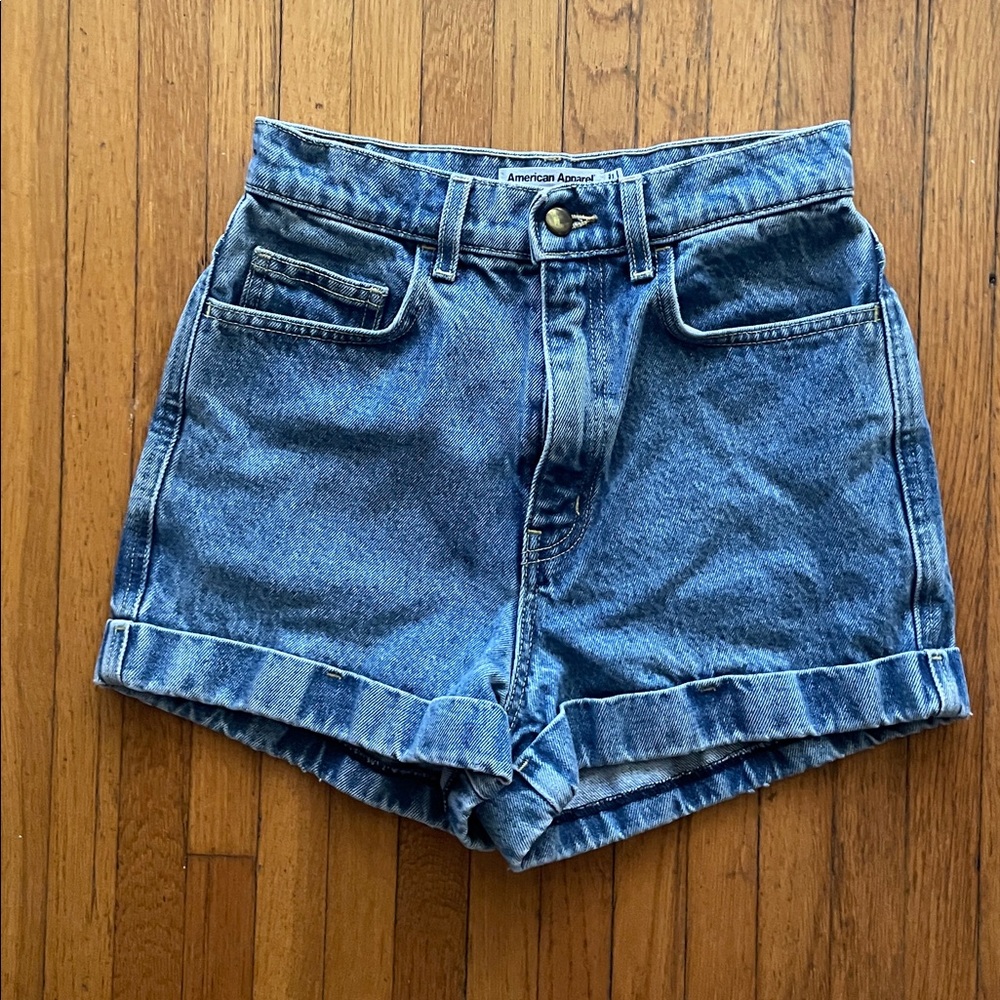 Vtg American Apparel Denim Jean Shorts, Sz 26 Daisy Dukes Roll Cuff Made in USA